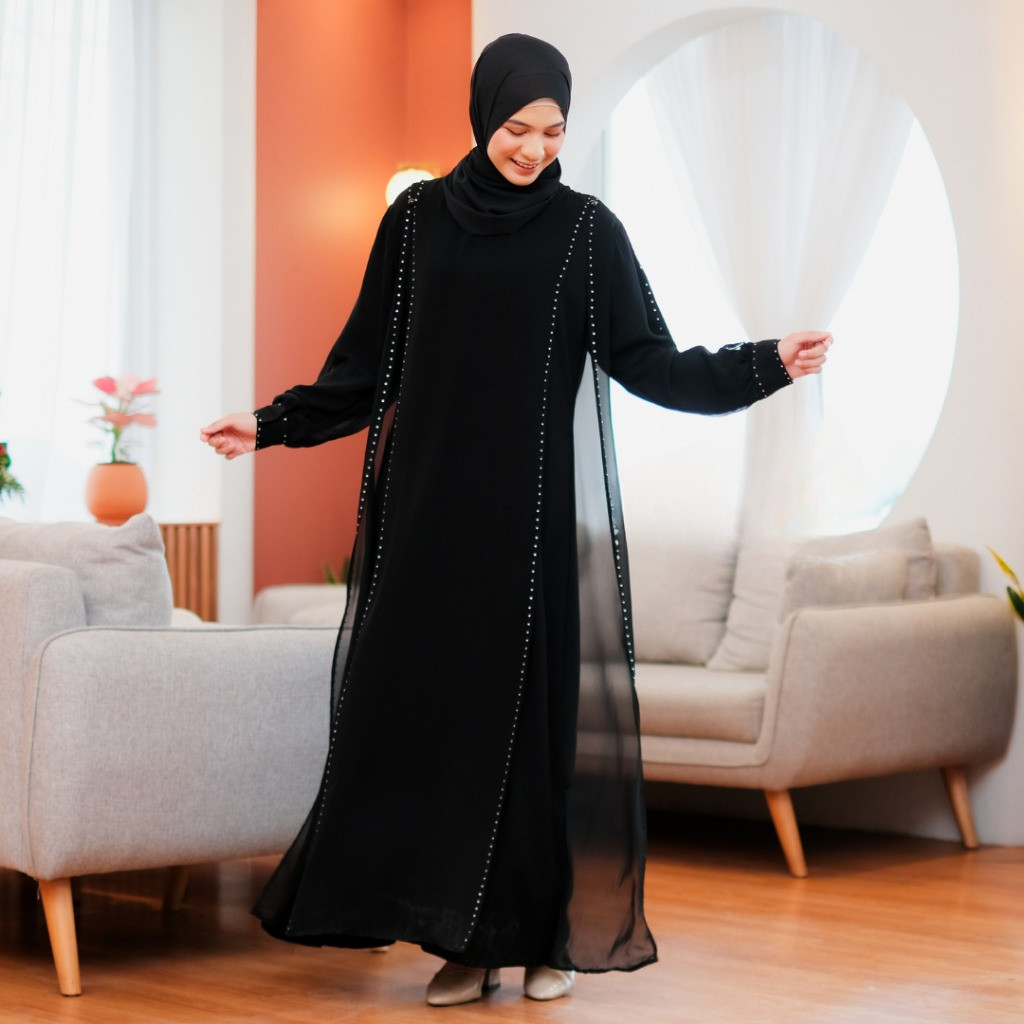 Nabilia Abaya - Abaya Hitam Gamis Turkey Bahan Kain Saudi