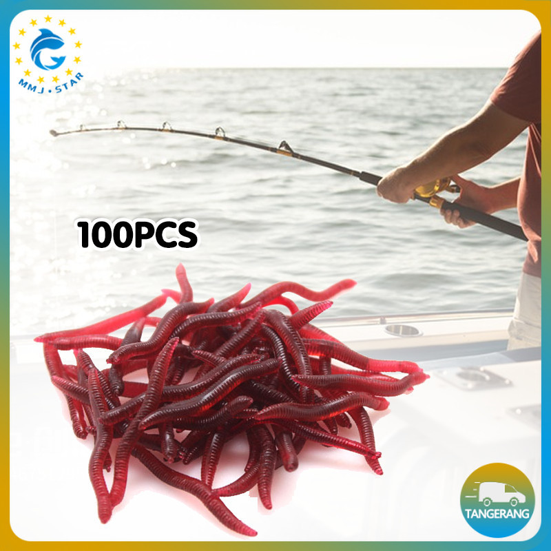 100pcs Soft Bait Umpan Cacing Buatan 3.5cm Umpan Palsu Ikan Tawar/Laut Warna Menarik Realistis