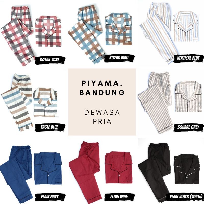 Baju tidur piyama PRIA cowok dewasa polos / kotak / garis bahan katun catra elegan new