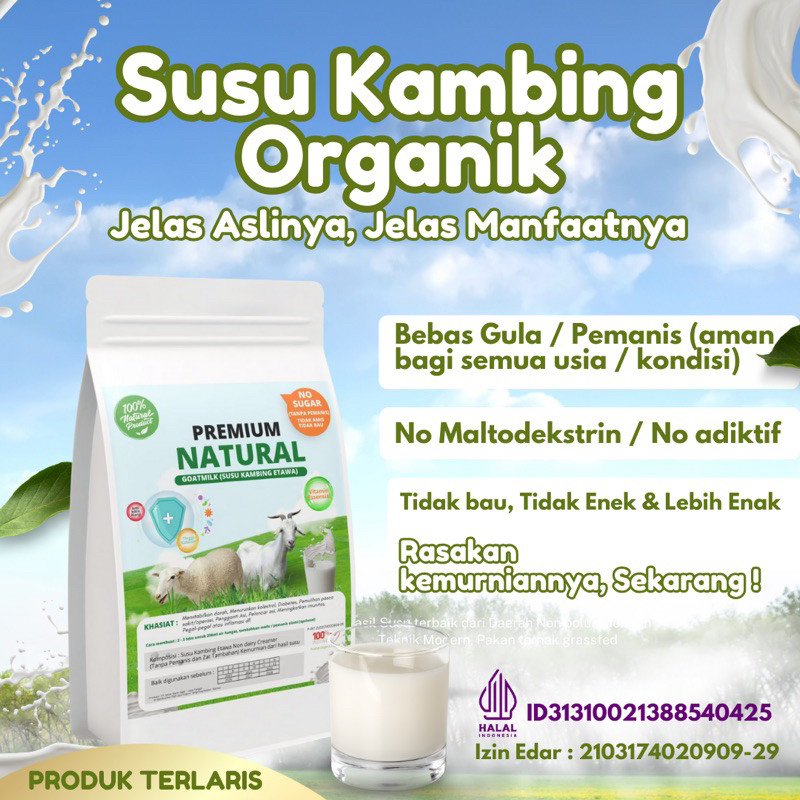 

SUSU KAMBING ETAWA PREMIUM HALAL 1000GR NO GULA / PEMANIS BUATAN