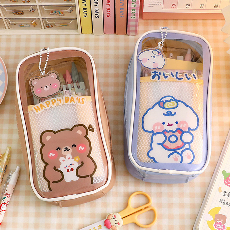 

Kawaii Transparant Pencil Case Large Capacity Waterproof Pen Bag Cute Student Box for Girls School Supplies Stationery Gift