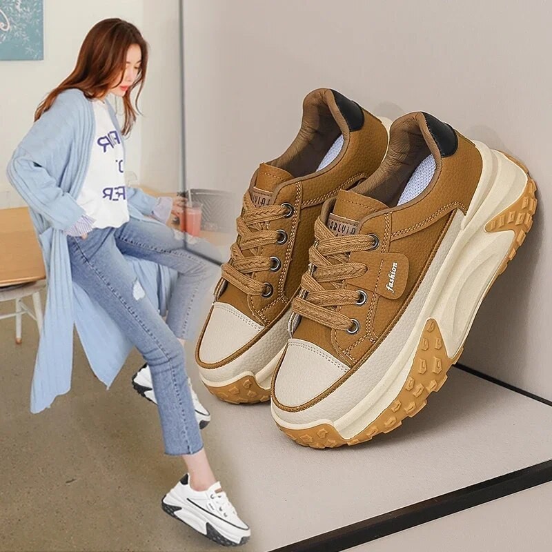 Sepatu Golf atletik wanita, sneaker atletik sol tebal penambah tinggi 5CM musim semi 2023