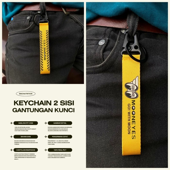 GANTUNGAN KUNCI MOONEYES KUNING KEYCHAIN MOON EYES BAHAN LANYARD NYLON - MOONEYES 2CM