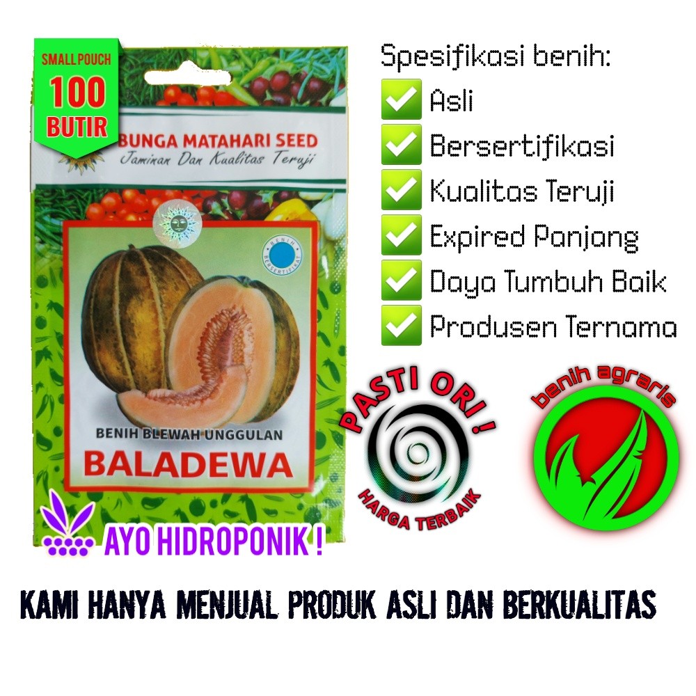 Benih Blewah Hidroponik Baladewa 100 butir Cap Bunga Matahari
