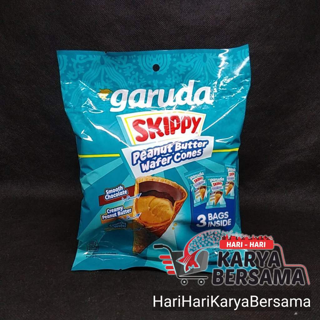 

MAKANAN RINGAN GARUDA SKIPPY PEANUT BUTTER WAFER CONES BAG 3'S X 15GR