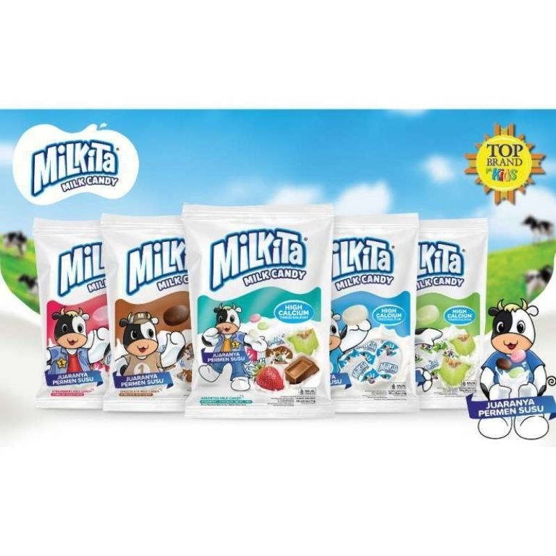 

Milkita Milk Candy Permen Susu Rasa Coklat, Stroberi, Melon, Susu (30pcs × 4g)