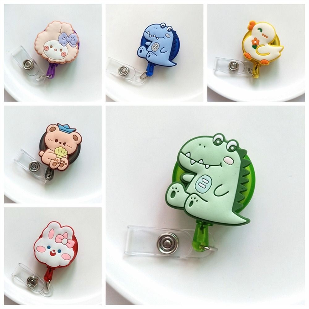 

Cartoon Animals Nurse Badge Reel Dinosaur Name Tag Retractable Badge Holder Bear Rabbit ID Card Easy Pull Buckle