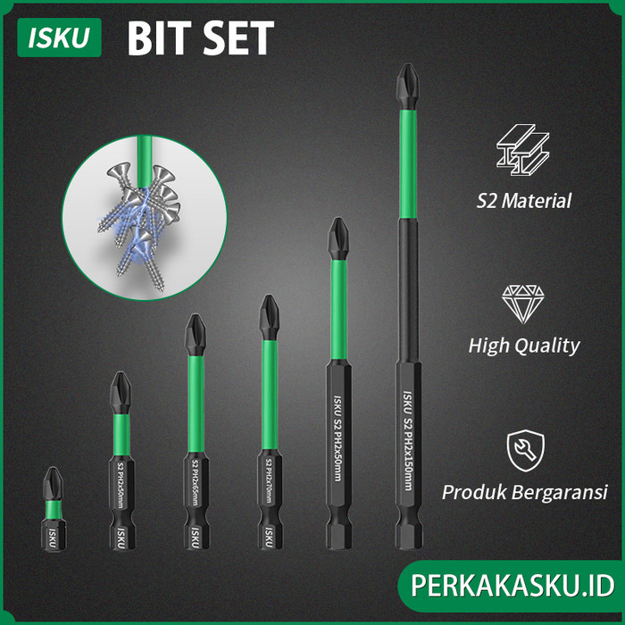 cod ISKU Mata Bor Obeng Set 6pcs Screwdriver Bit Set Impact Bit Holder Mata Obeng Plus Minus