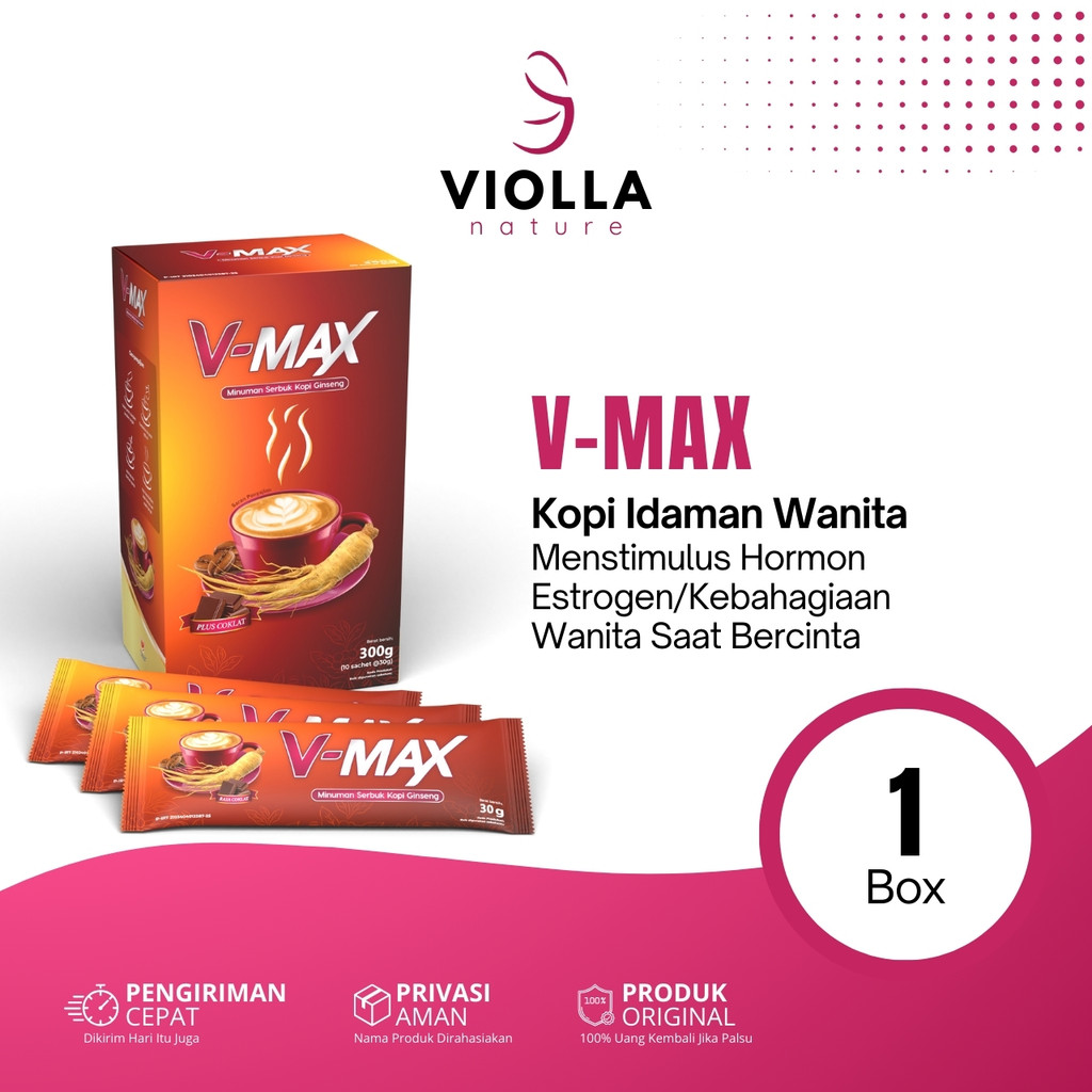

V-MAX Minuman Bubuk Kopi Ginseng Rasa Cokelat Idaman Wanita Tahan Lama 1 Box