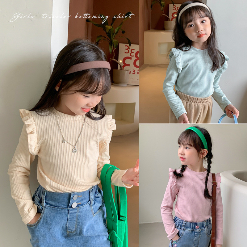 ( TOP2631 / TOP2632 / TOP2633 ) Atasan kaos lengan panjang anak perempuan - cotton spandeks - polos 