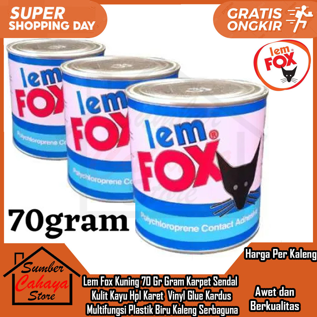 Lem Fox Kuning 70 Gr Gram Karpet Sendal Kulit Kayu Hpl Karet Biru Kaleng Serbaguna Jok Mobil Vinil V