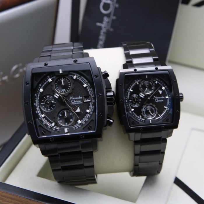 Jam Tangan Couple Alexandre Christie 6376 - Silver Black