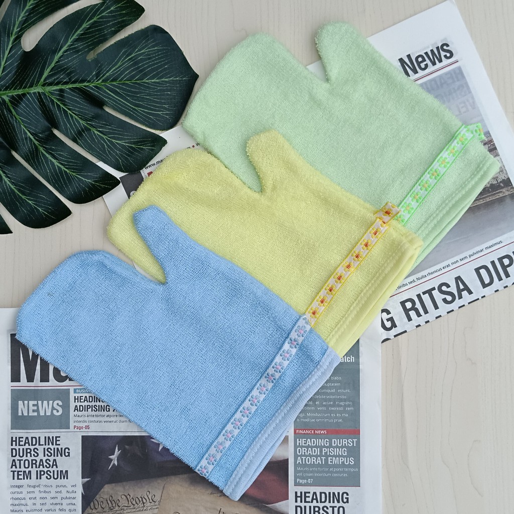 3 Pcs Waslap Mandi Anak Bayi Lembut Tebal - Waslap Bentuk Jari Untuk Bayi Newborn