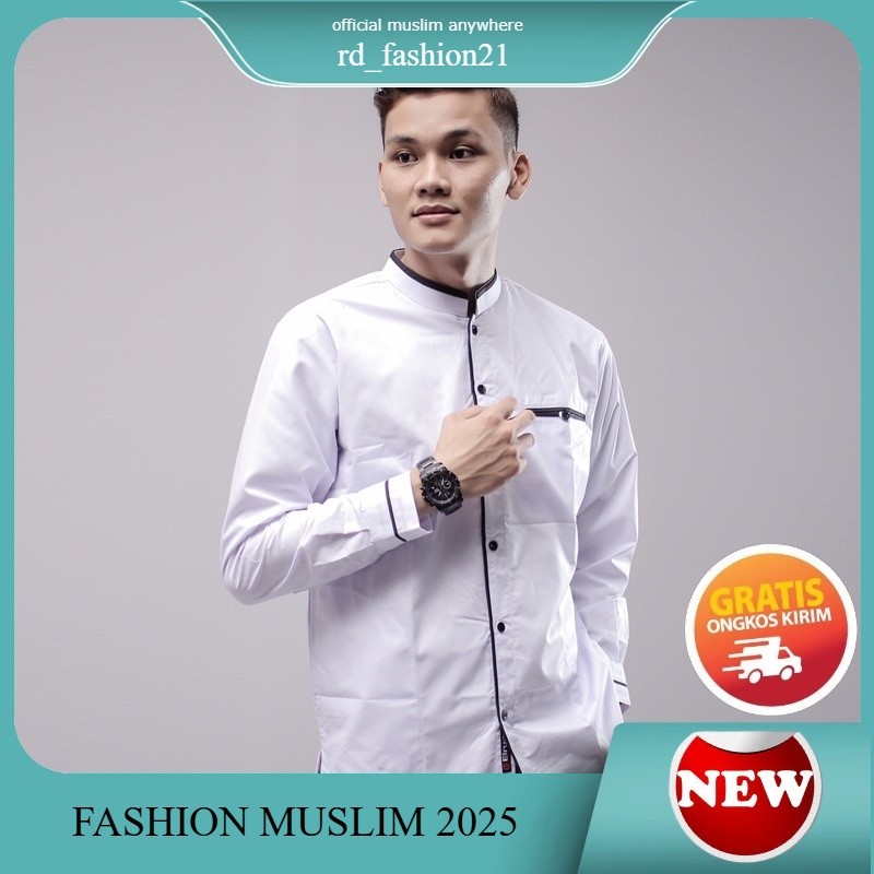 NEW Baju Koko Pria Lengan Panjang Original Elrumi Motif LC / Baju Koko Polos Warna Putih