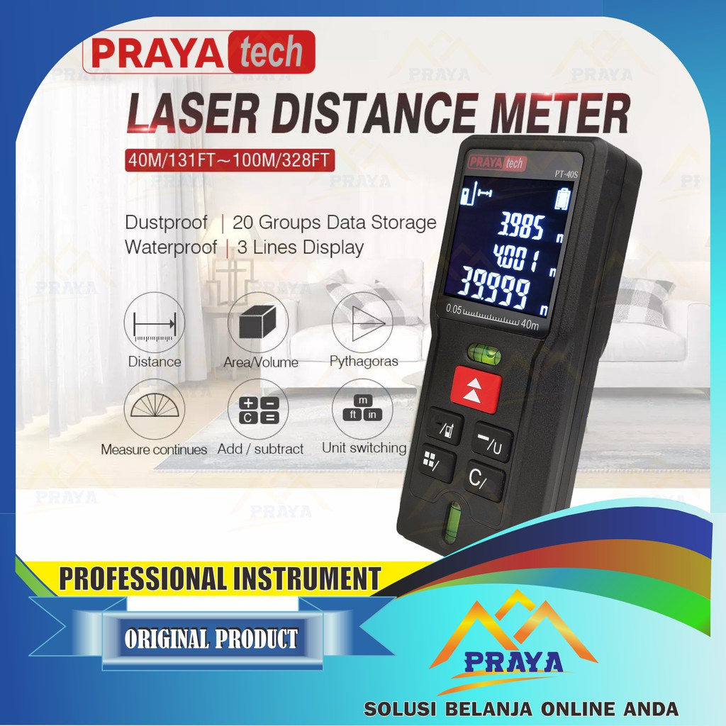 Meteran Laser PRAYATECH 40 Meter Digital READY YA