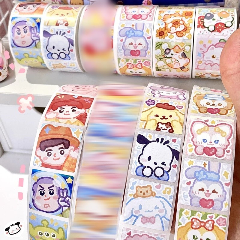 

Sanrio Cartoon Sticker Roll/500pcs Cute Cinnamoroll My Melody Kuromi Reward Stickers Student Handbooks Gift Decorative Stickers