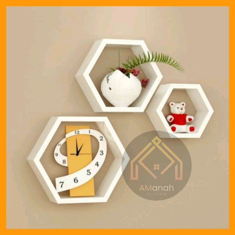 [COD] RAK DINDING HEXAGONAL WARNA - RAK DINDING KAYU SERBAGUNA RAK HIAS GANTUNG
