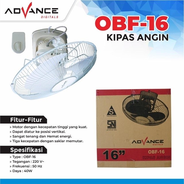 Advance Kipas Angin Plafon OBF-16 Kipas Angin 16 Inch Kipas Plafon Garansi Resmi Osilasi 360