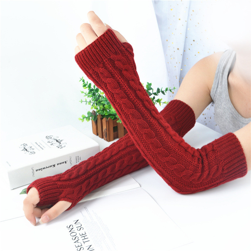 Men And Women Long Arm Sleeve Winter Wool Fingerless Gloves Thicken Warm Acrylic Magic Knitted Finge