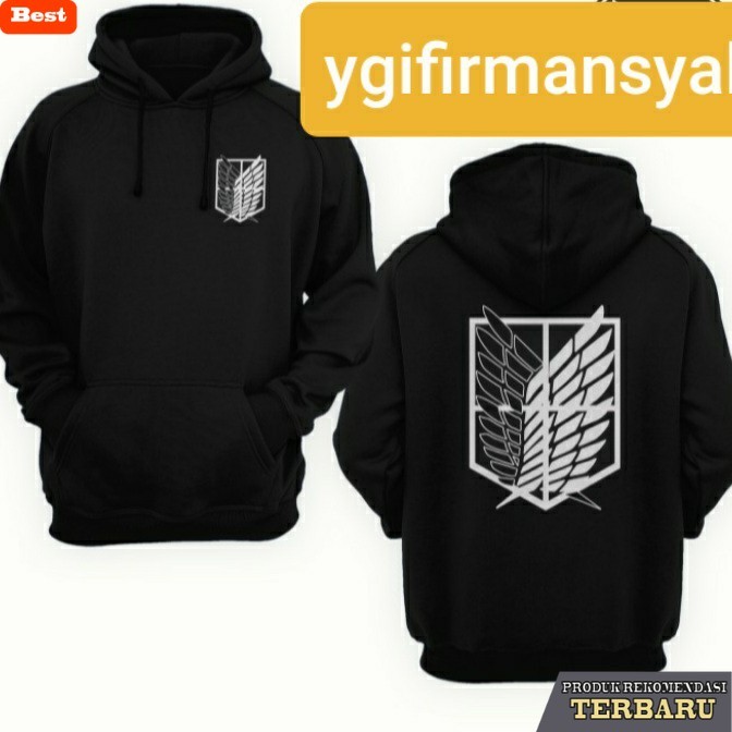 hoodie pria keren Hoodie anime aot attcak Titam Jaket Pria & wanita - Hitam, M