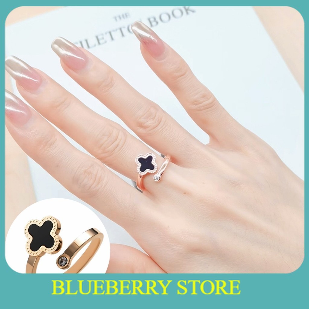 Cincin Titanium Clover Rose Gold Permata Berkilau Cincin Titanium Asli Cincin Wanita Korea Model Ter