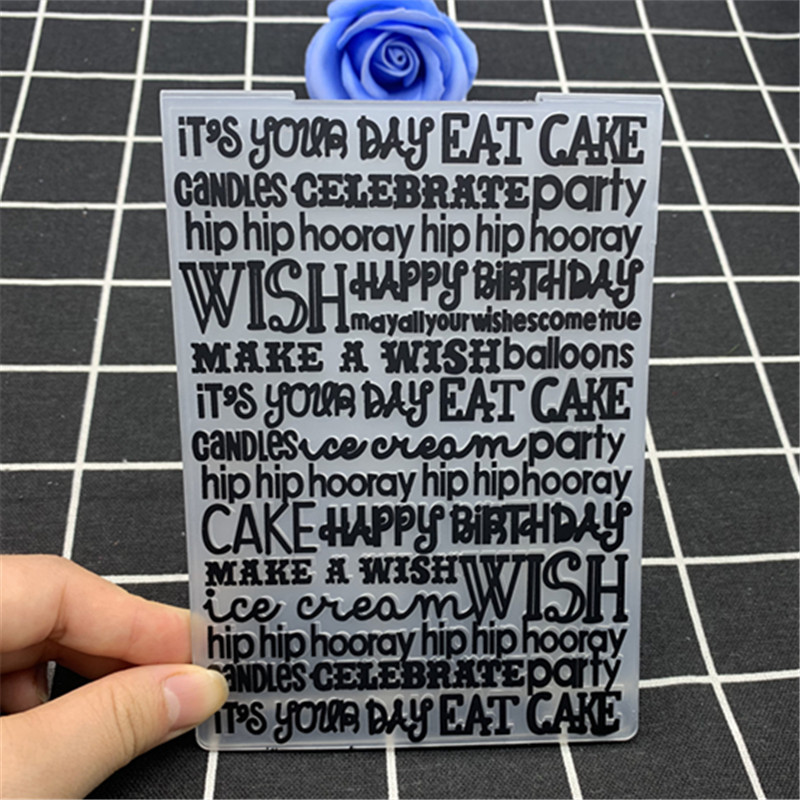 

English alphabet happy birthday party cake transparent folding embossing board DIY handmade works background embossing mold