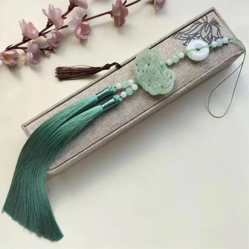 

Hanfu Green Jade Tassel Pendant Pressure Skirt Pendant Accessories Antique Key Tassels Hanfu Home Decor Gift