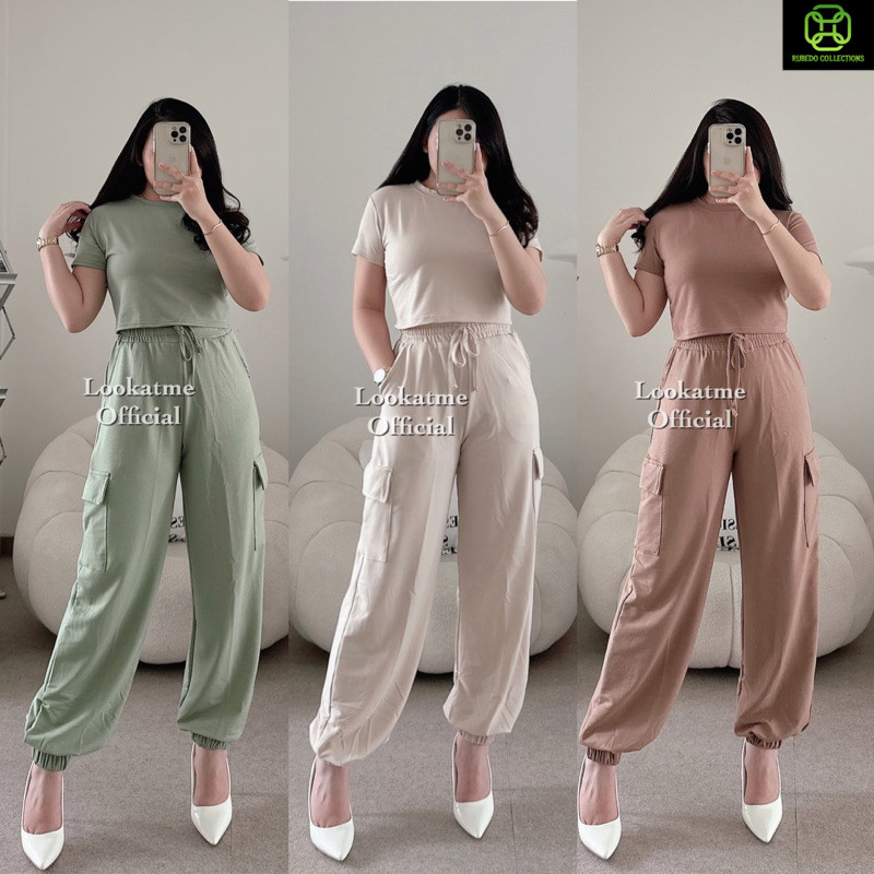 lookatmeofficial - Maurel Cargo Set - Setelan Atasan Jogger Cargo Wanita
