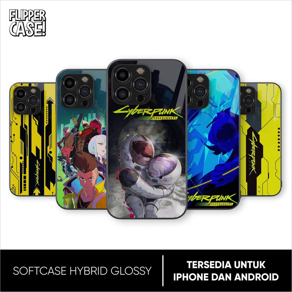 Flippercase Ready untuk Android & iPhone motif Cyberpunk Edgerunners 2077 Casing HP glass glossy kac