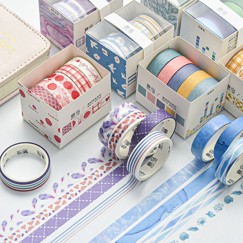 

5Pcs Basic Washi Tapes Scrapbooking Supplies Decorative Adhesive Tape Journaling Materials Japanese Stationery Washi Tape