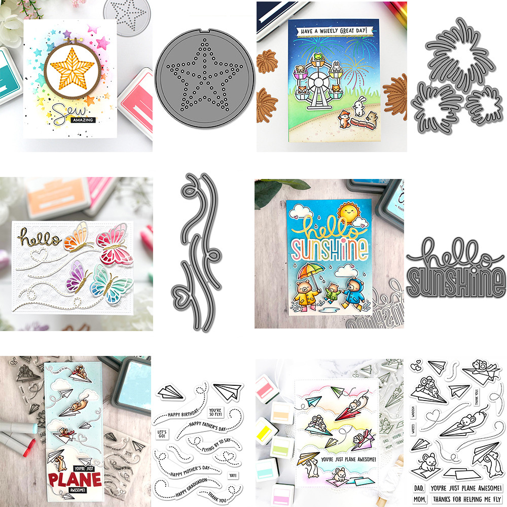 

Sunshine Words Sentiment Trails Metal Cutting Dies and Stamps Stitched Trails Fireworks Hot Foil Plates Dies For DIY Card Making