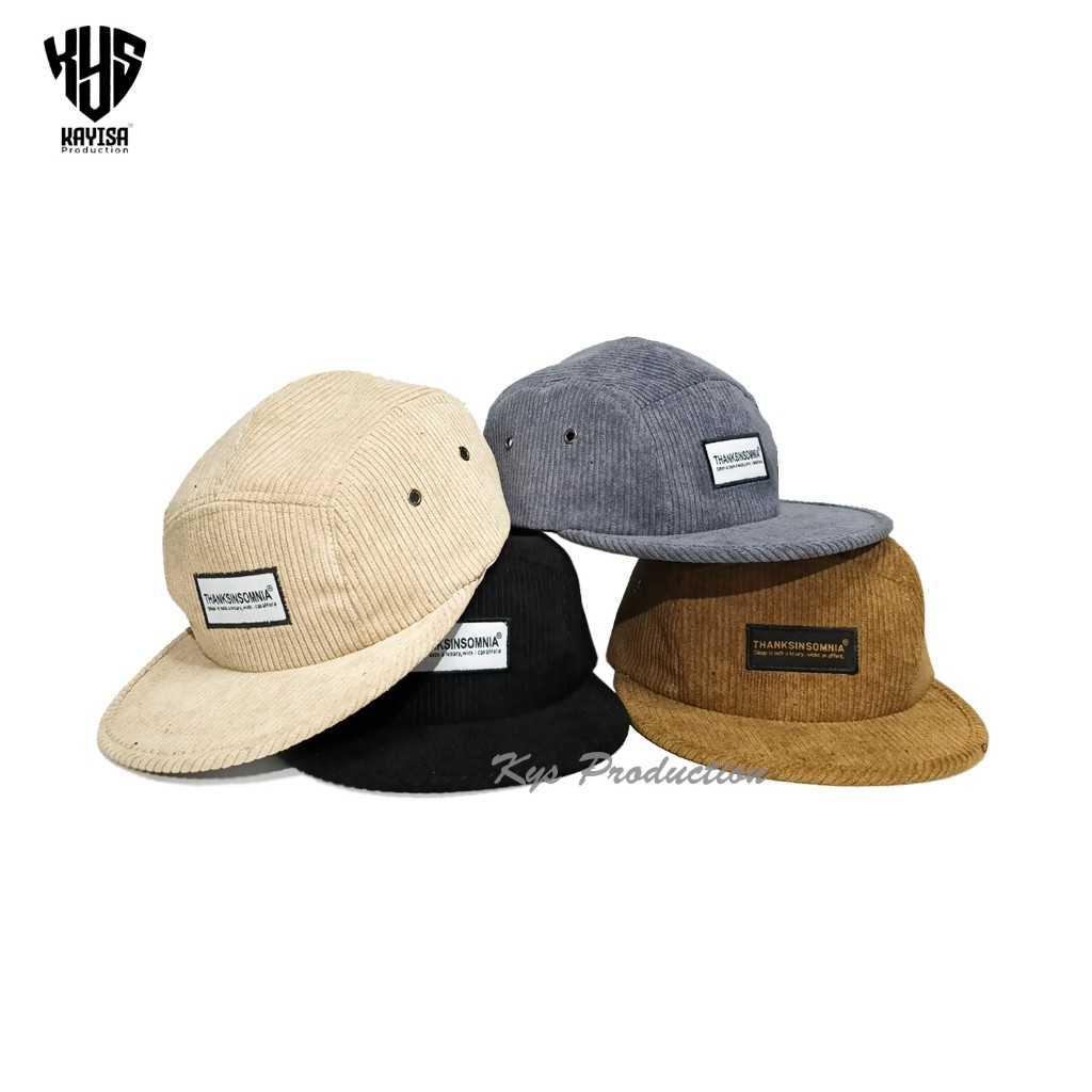 Topi Lima Panel Pria Wanita Cap Bordir Woven Original Distro Bahan Corduroy Topi 5 Panel Unisex