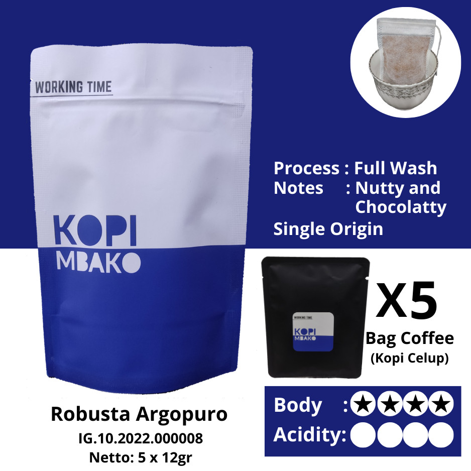 

Bag Coffee (kopi celup) Robusta Argopuro Working Time by Mbako Kopi