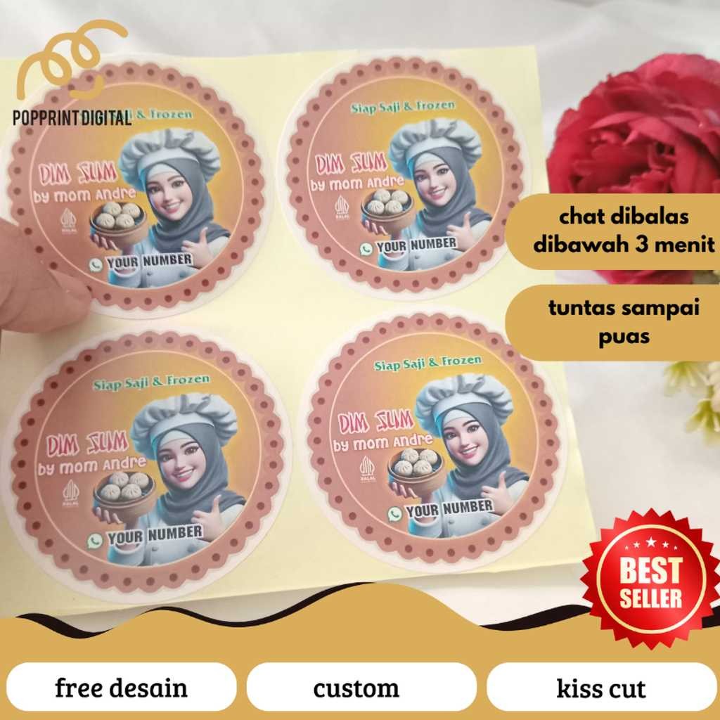 

PopPrints 2-4 Custom Sticker Tema Dimsum Label Stiker Produk Makanan Dim Sum Bulat Chromo
