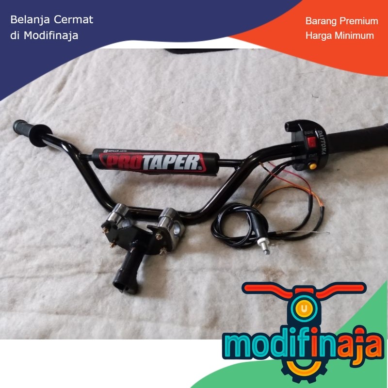 Paket Stang Trail + Dudukan Stang + Gasspontan 2 Tombol Motor Bebek Matik