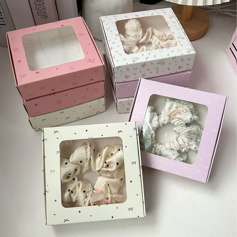 

Bowknot Printed Kraft Paper Gift Box with Window Various Gift Packaging Handmade Soap Wrapping Kpop Photocard Packaging Supplies