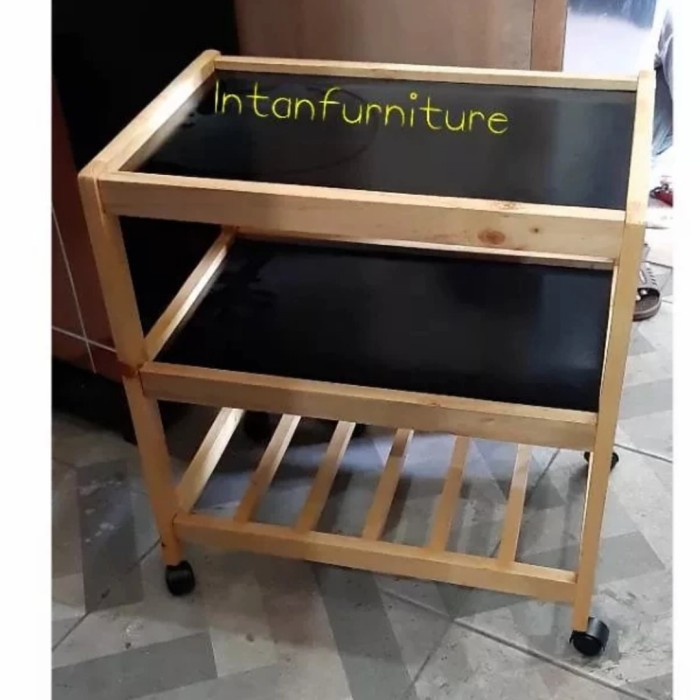 MEJA TV BESI RAK TV BESI MEJA OVEN MEJA DAPUR RAK SUSUN MEJA TV DORONG - KAKI KAYU