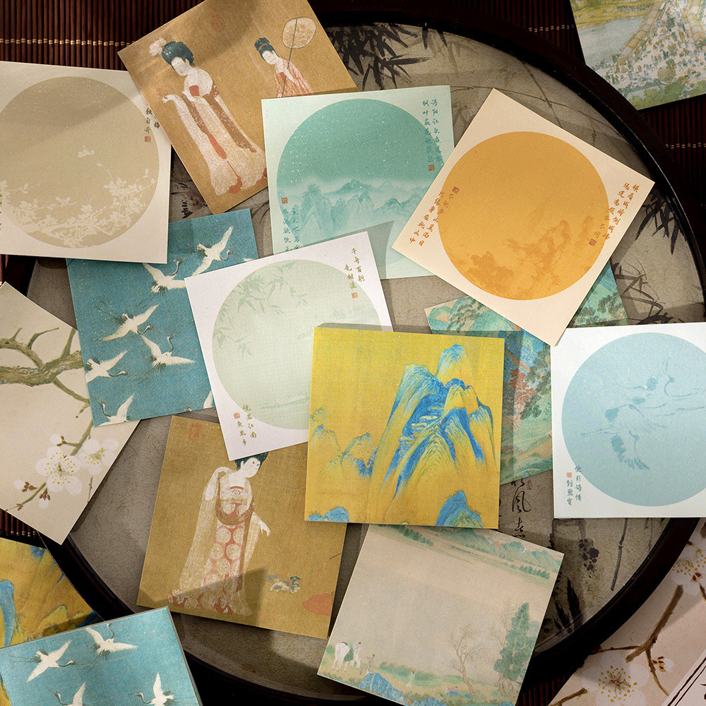 

60sheets Sticky Notepad Chinese Painting Picturesque Landscape Memo Pad Decorative Note Stationery Office School Supplies