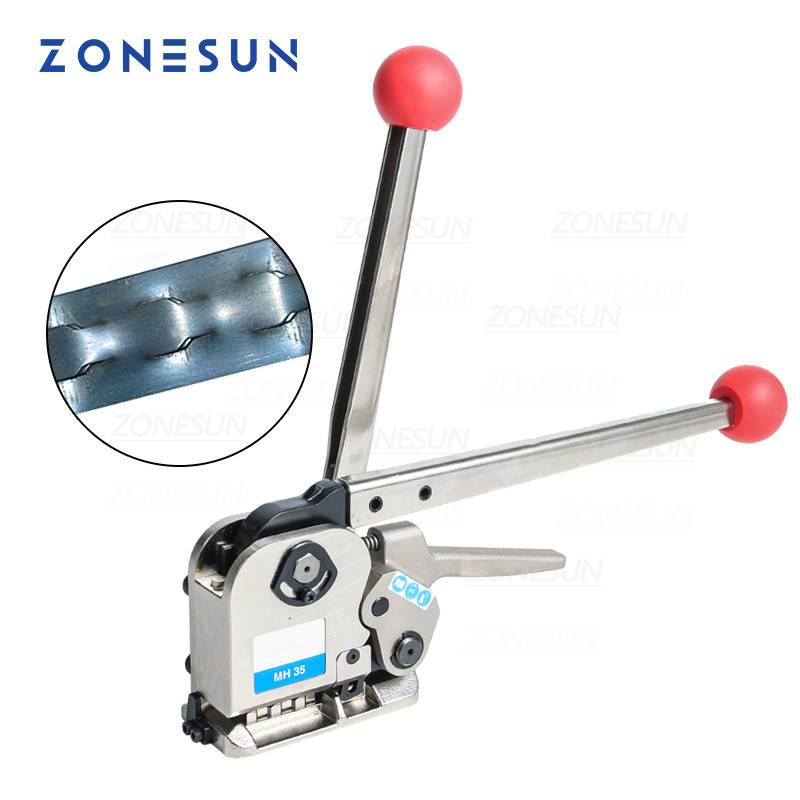 

SPECIAL PRICE ZONESUN Manual Buckle Free Steel Belt Strapping Machine Seamless Strapping Tool For width 16/19mm thickness 0.55-0.75mm