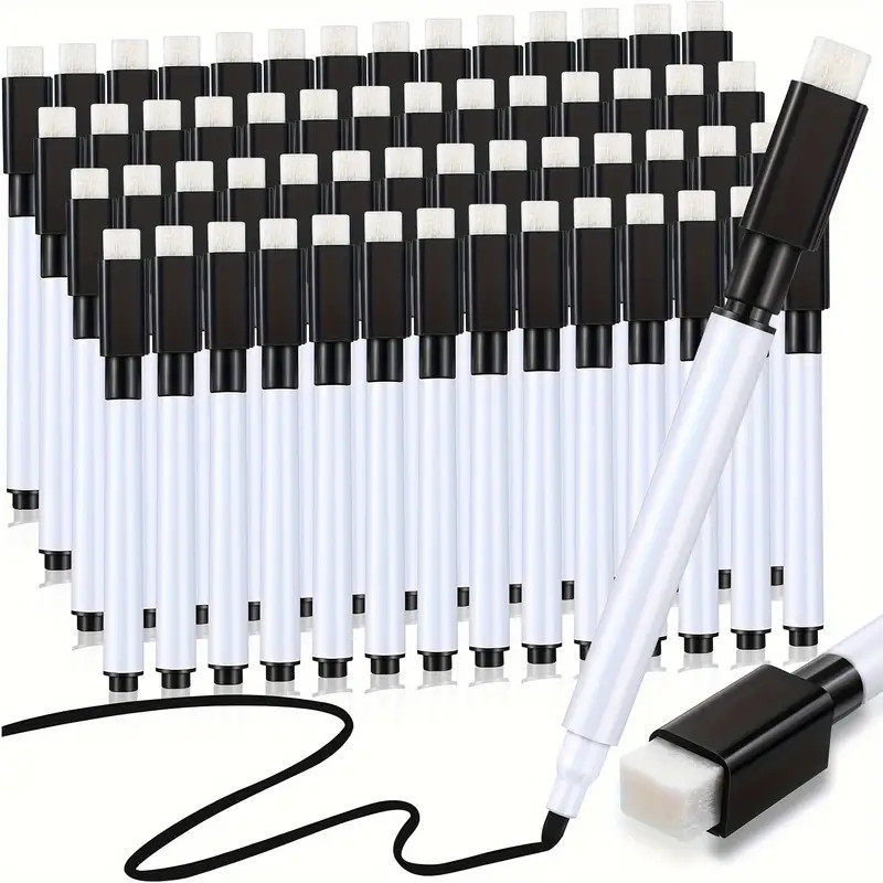 

50 Pack Black Dry Erase Markers with Eraser Caps Low Odor Whiteboard Pens for School, Office Classroom Chalkboard Writing