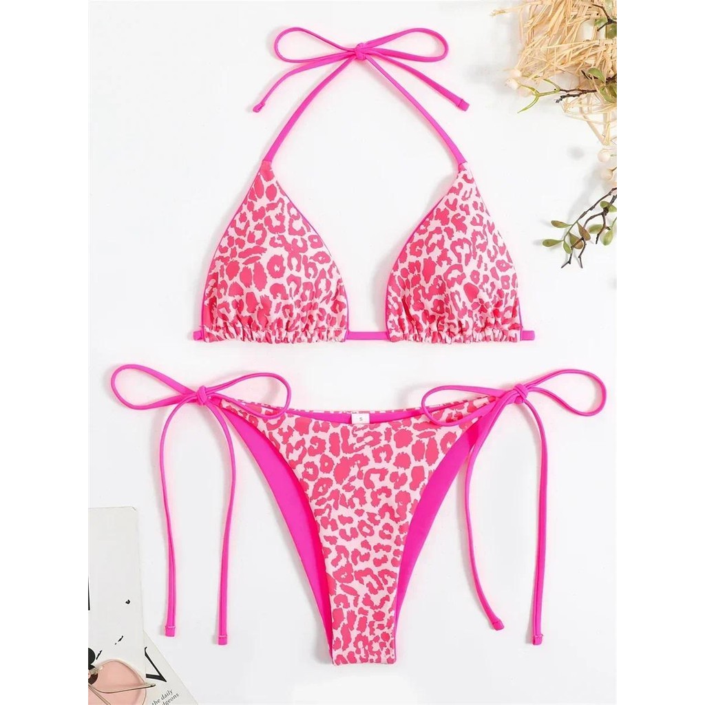 Sexy Micro Bikini 2025 Women Pink Leopard Print Neon Double Side Push Up Swimsuit Brazilian Bea Bath
