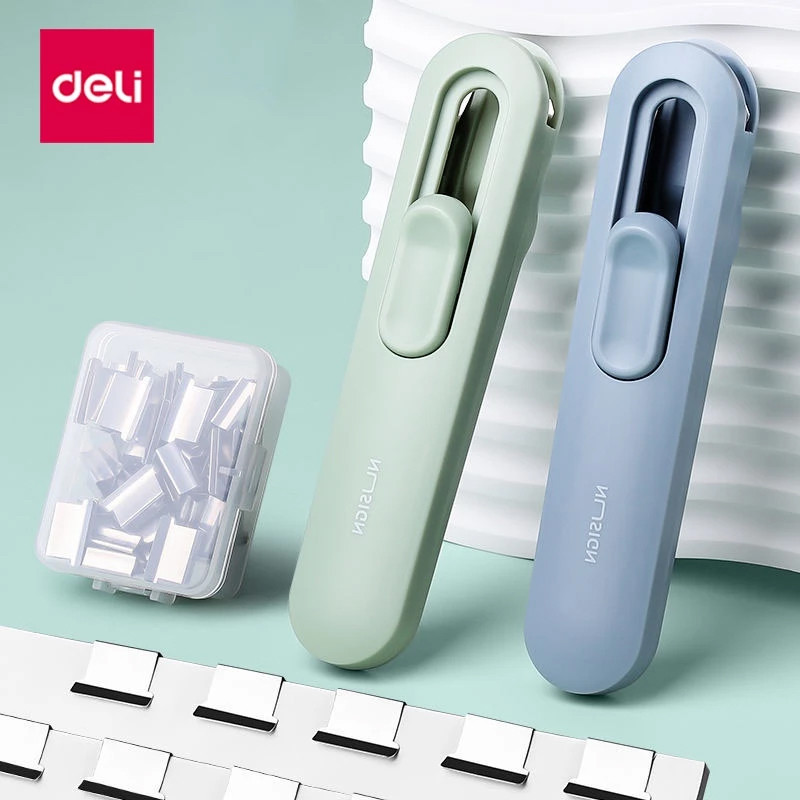 

Deli Nusign Portable Hand Paper Clip Dispenser Stapler with 8pcs Metal Refill Clips File Document Clamp Binding Tool Clipper