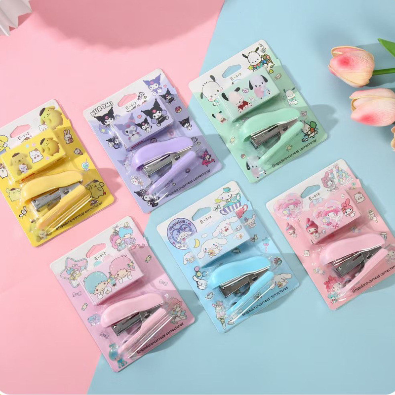

6/24pcs Sanrio Cinnamoroll Mini Stapler Set Kulomi Pachacco Student Binding Tools Stapler Kids Stationery School Office Supplies