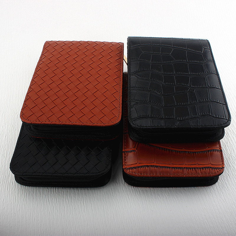 

Luxury Woven Pattern Fountain Pen Case Pencil Case Pouch Bag PU Leather Case for 12 Pens