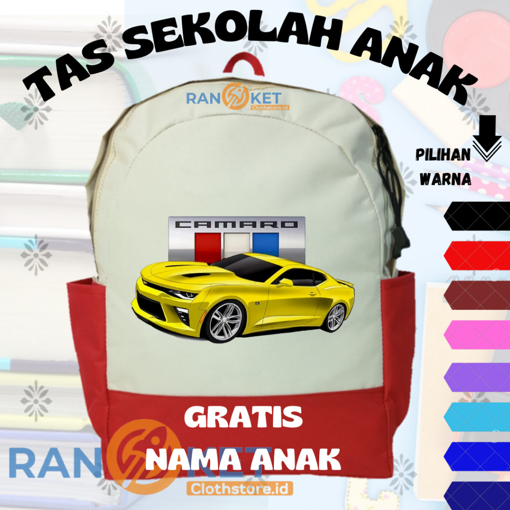 Tas Anak Mobil Balap Camaro I Tas Sekolah Anak Mobil Balap Camaro {FREE CETAK NAMA} COD