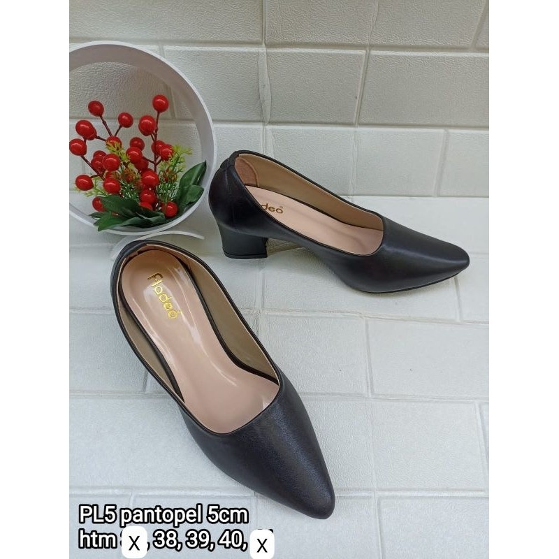 TOMOYSHOP Sepatu kerja pantopel PL3 hak 3cm & PL5 hak 5cm polos fladeo size 37-41 sepatu wanita bran