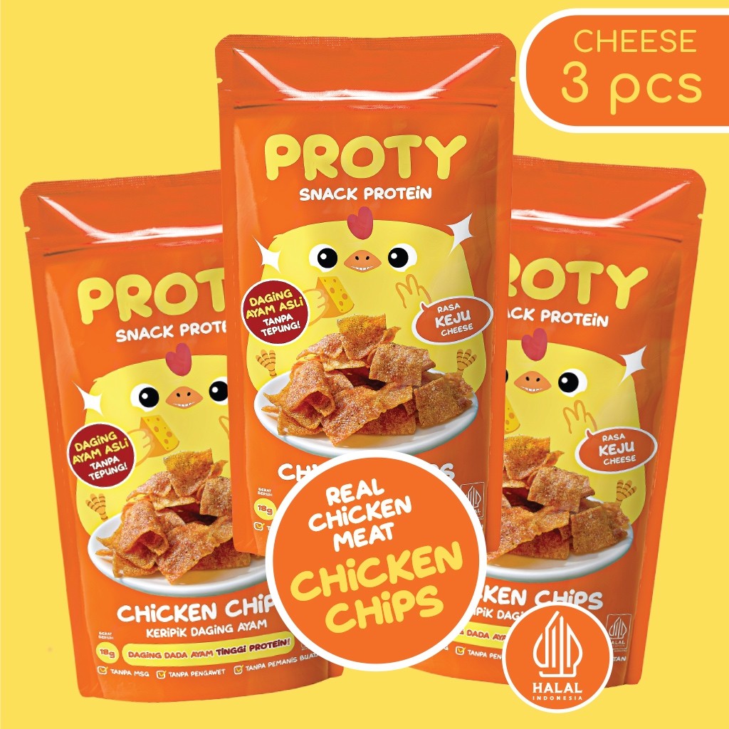 

PROTY Cemilan Chicken Chips Keju Cheese (Bundle 3 pcs) Snack Protein Anak - Keripik Daging Ayam