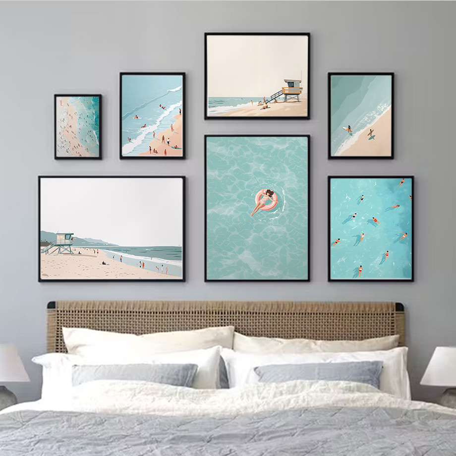 

Beach Swimming Go On Holiday Beach Beautiful View Watercolor Illustration Fashion Wall Art Canvas Painting Nordic Poster Decor