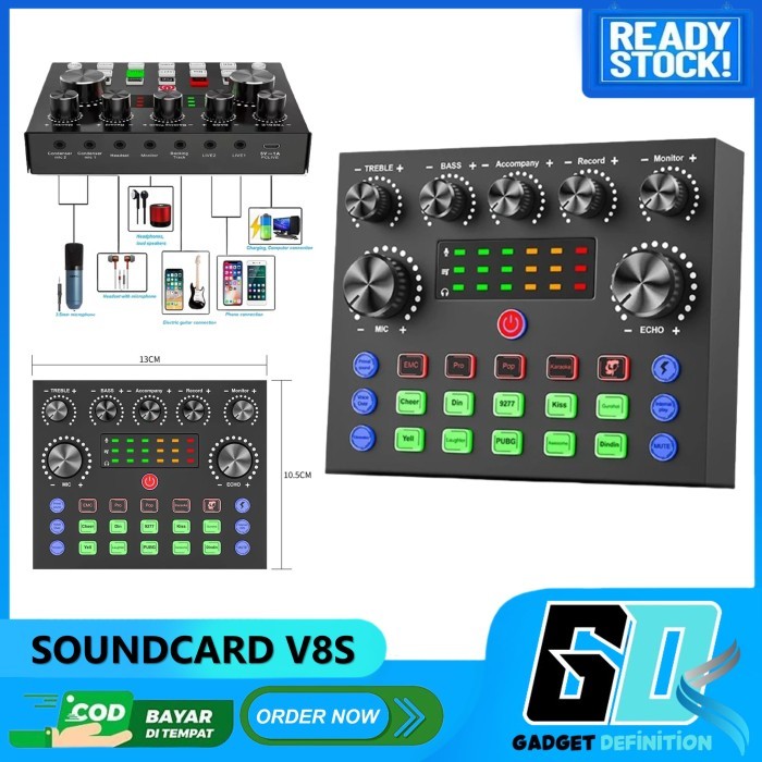 V8 SoundCard Audio Untuk HP PC Mac Live Broadcast Karaoke Smule WeSing - Soundcard V8s