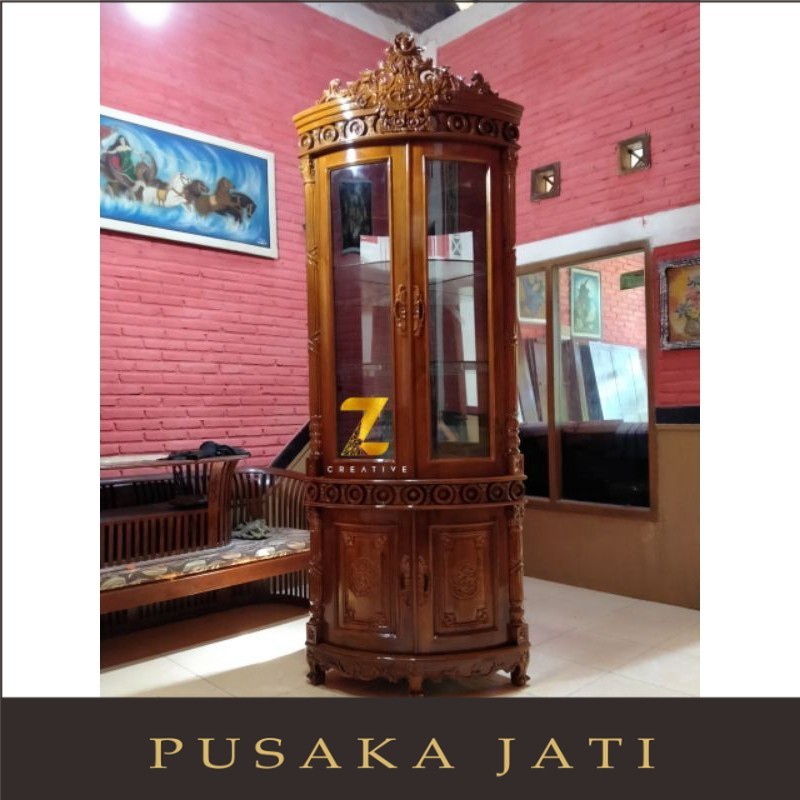 Lemari Hias Sudut Jati furniture pusaka jati jepara